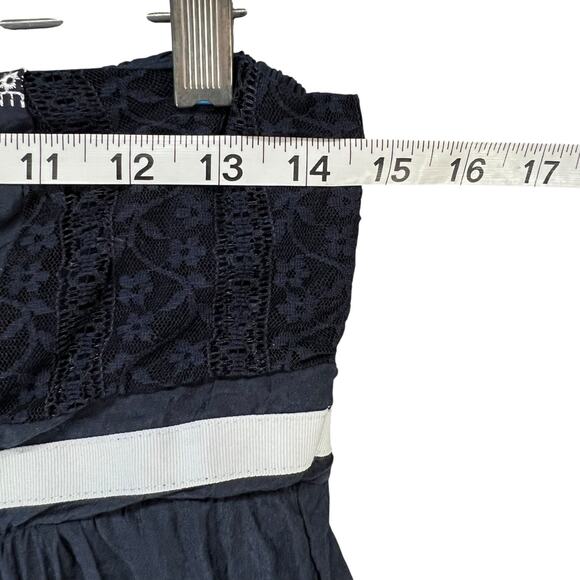 Agaci Mini Dress L Blue Strapless Lace Mesh Embroidered Smocked Y2K Boho Chic - Picture 9 of 14